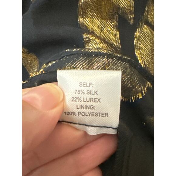 Oleg Cassini Black & Gold Silk Blend Maxi Dress with Beaded Waist Size 4 - Picture 11 of 11